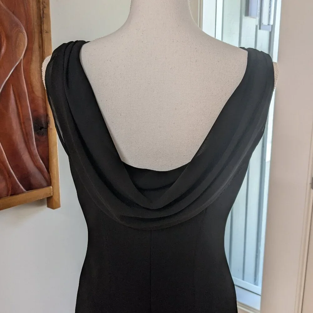 Vintage Jones Wear Black Mesh Crystal Cowl Back Dress Sz 10 Sleeveless LBD Goth